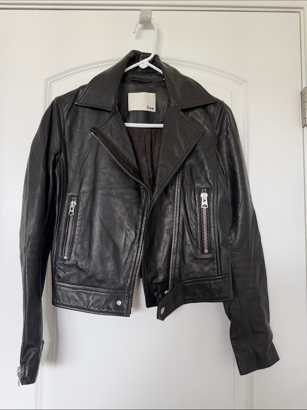 Aritzia Wilfred Free Black Lambskin Leather Moto Jacket